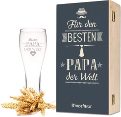 Leonardo Weizenglas Mit Gravur - Bester Papa Der Welt - Geschenk Für Papa Ideal Als Vatertagsgeschenk 0,5l Bierglas Weizenbierglas Als Geburtstagsgeschenk Für Männer Als Geschenkset