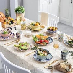 Vancasso Tafelservice Porzellan, JASMIN 16 Teiliges Essgeschirr Kombiservice, Handbemaltes Geschirrset Für 4 Personen, Böhmischer Stil -Küchenbedarf Geschäft 2a1e755f3b57ce40494c31afb290fb56