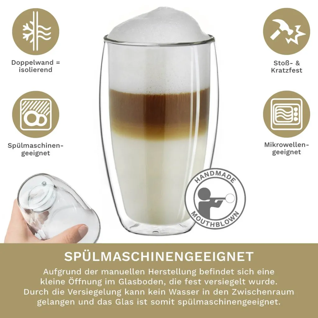 Creano Doppelwandiges Thermoglas 400ml „DG-SH“, Großes Doppelwandglas Aus Borosilikatglas, Doppelwandige Kaffeegläser, Teegläser, Latte Gläser 4er Set 5 Creano Doppelwandiges Thermoglas 400ml „DG-SH“, Großes Doppelwandglas Aus Borosilikatglas, Doppelwandige Kaffeegläser, Teegläser, Latte Gläser 4er Set – Bild 3