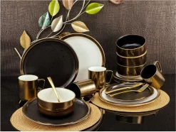 CreaTable 23592 Kombiservice Modern Industrial Für 4 Personen, Steinzeug, Schwarz/gold (1 Set, 16-teilig) -Küchenbedarf Geschäft 3a51bdd1393c8b834838f7fd88adf2d3