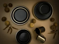 CreaTable 23592 Kombiservice Modern Industrial Für 4 Personen, Steinzeug, Schwarz/gold (1 Set, 16-teilig) -Küchenbedarf Geschäft 55b5c40a3bd0fa2636215401cd265055