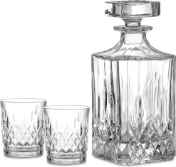 Amisglass Whiskey Karaffe Mit 2 Gläsern, Whiskey Set, 3-teilig, Whisky Dekanter 700ml Und Whisky Gläser 300ml 2 Stück, Kristallgläser & Longdrinkgläser