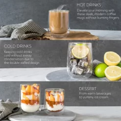 Navaris 4x Doppelwandige Gläser 350ml - Thermogläser Für Cappuccino Latte Macchiato Tee Wasser Cola Cocktails - 4er Set Kaffeegläser Borosilikat -Küchenbedarf Geschäft 5f4d2317386736b9a11e5d693195d142