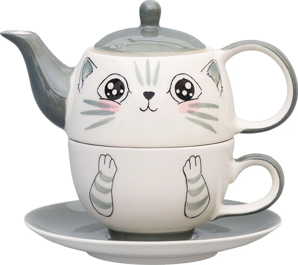 Tea For One / Teeset / Teeservice Sweet-Line Cat Face, Teekanne 400ml Mit Teetasse 200ml, Keramik