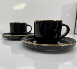 12tlg. Espressoservice Espresso Service Tassen Untertassen Schwarz (D029)