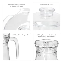 KARA Glas-Karaffe Mit Kunstoff-Deckel + Griff 1,2L Wasser-Krug Saftkanne Limo -Küchenbedarf Geschäft 891a2e3614f63e1fd16d55cd8ba4fbc3