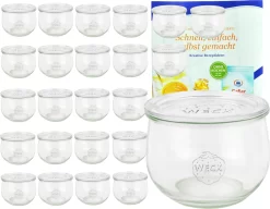 24er Set Weck Gläser 580ml Tulpengläser 1/2L Mit 24 Glasdeckeln Inkl. Gelierzauber Rezeptheft