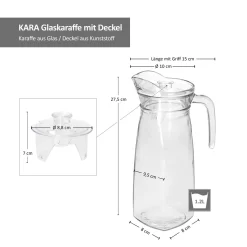 KARA Glas-Karaffe Mit Kunstoff-Deckel + Griff 1,2L Wasser-Krug Saftkanne Limo -Küchenbedarf Geschäft a4eab75026a51eeb6a4ebd21f8429611