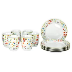 Van Well Frühstücksset 12-tlg. Für 6 Personen Serie Vario Porzellan - Farbe Wählbar, Farbe:flowers