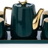 HowHomely Kaffeeservice Keramik 4 Personen - Teeservice 10-tlg. - Grün-Gold -Küchenbedarf Geschäft c5dbde8a95b741170ce126a29faa937e
